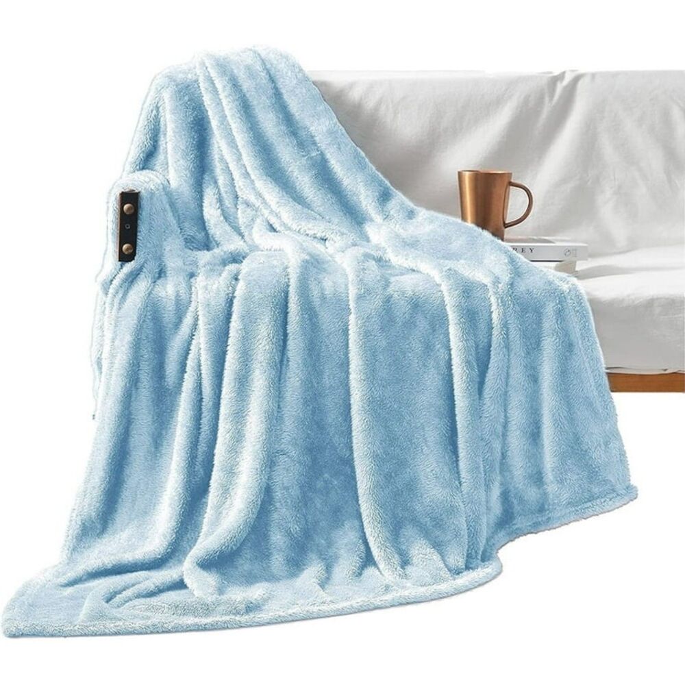 Plush Ice Blue Fleece Throw Blanket 50x70 NEW